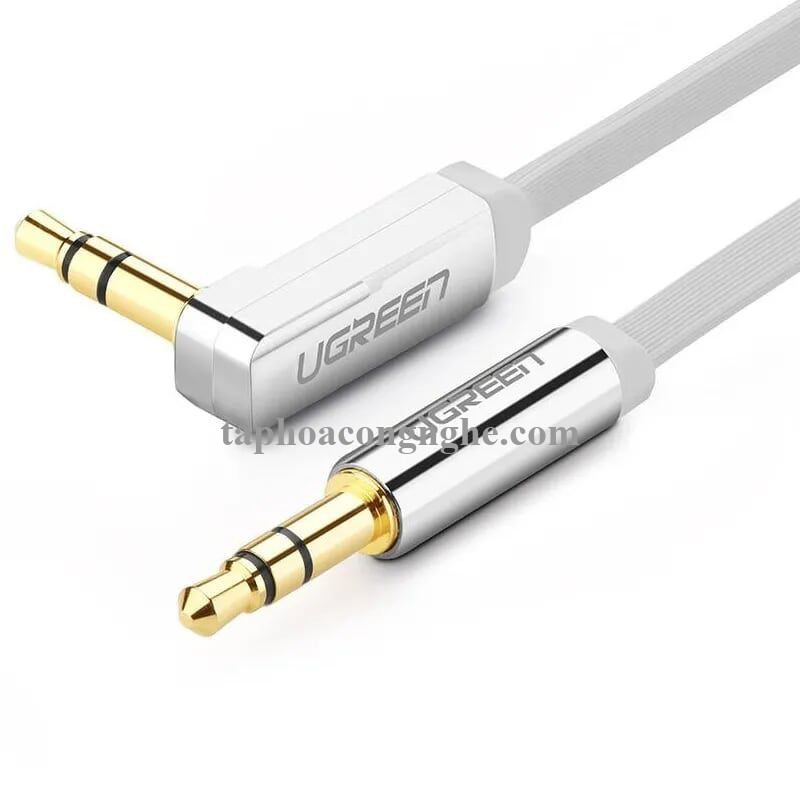 Ugreen 10760 3M Trắng Cáp âm thanh 2 đầu 3.5mm dương chữ L dây dẹt AV119 30010760